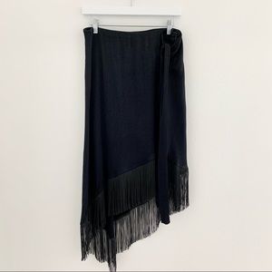 Zara Black Fringed Asymmetrical Skirt
